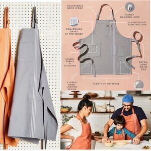 NWT Food52 Five Two Ultimate Apron with Built in Oven Mitts Gray w White Stripe